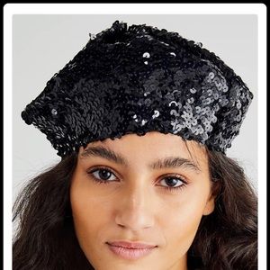 FREE PEOPLE GLAM BLACK SEQUIN BERET
